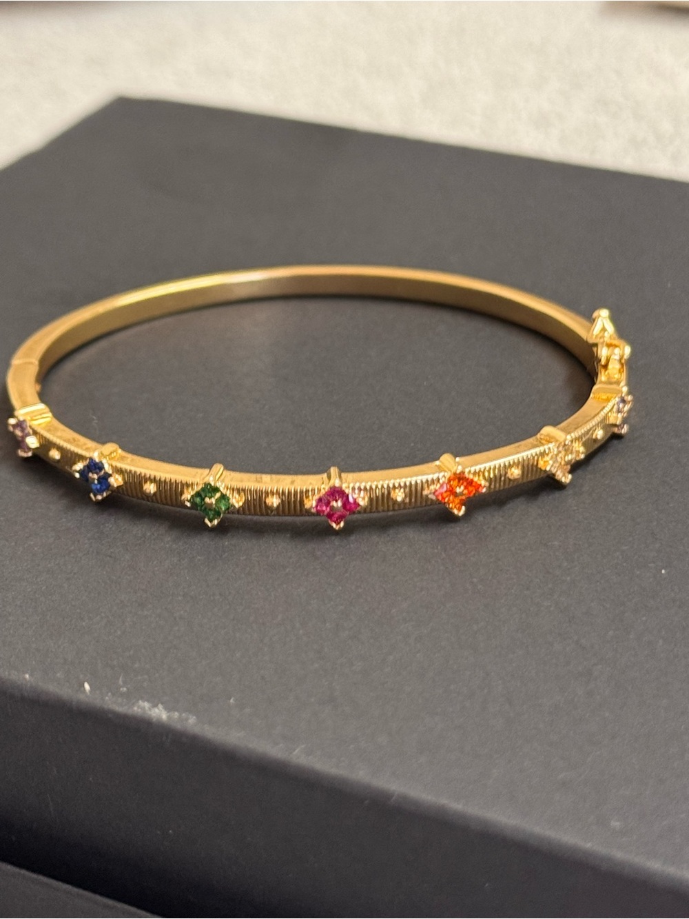 Gold Multicolor CZ Station Oval Hinge Bracelet